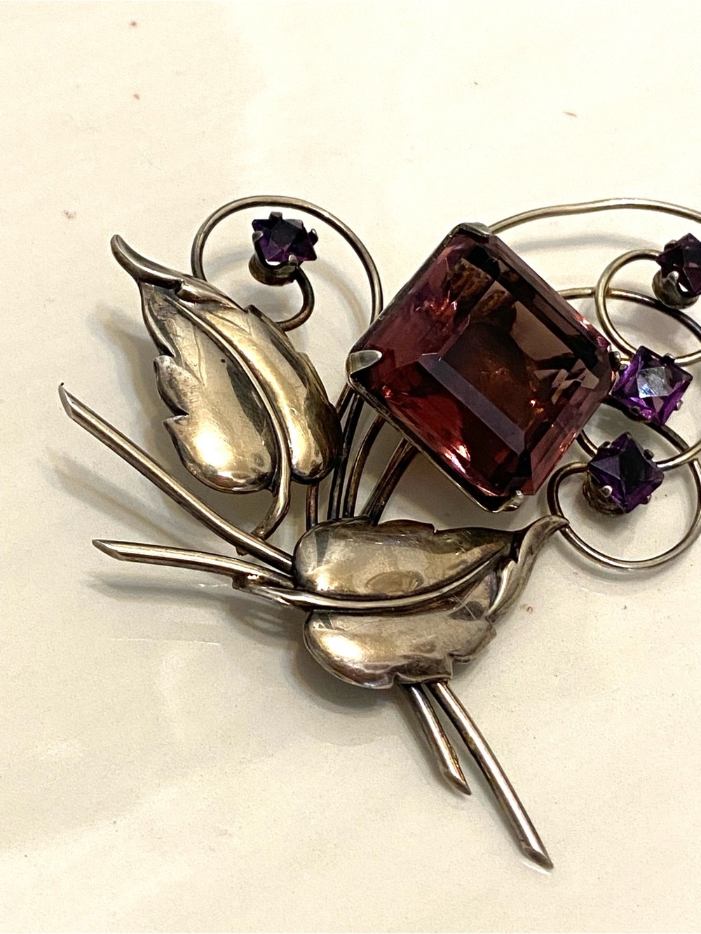Vintage Sterling Silver Harry Iskin Purple Glass Brooch - Picture 6 of 12